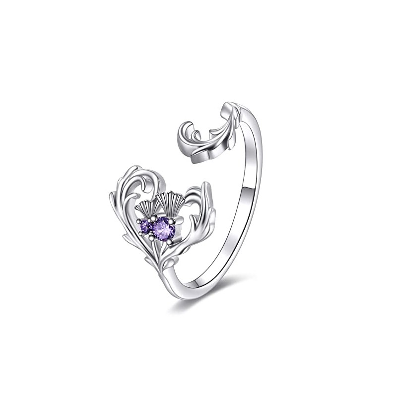 CRMAD Scottish Thistle Ring for Women Sterling Silver Thistle Jewelry