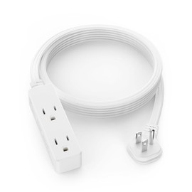 Flat Plug Extension Cord with 3 Outlets - 6 ft White Low Profile Indoor 3 Prong Grounded Power Strip for Home Office & Travel - 16/3 AWG, 13A/1625W