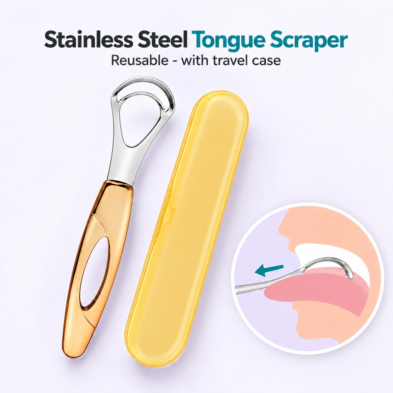 Stainless Steel Tongue Scraper with Travel Case – Reusable Tongue