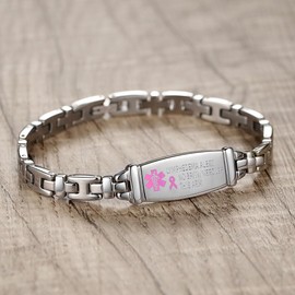 LinnaLove Lymphedema Alert Bracelets no bp/iv/needles this arm Stainless Steel Medical id Bracelets for Women (Lady-Silver)