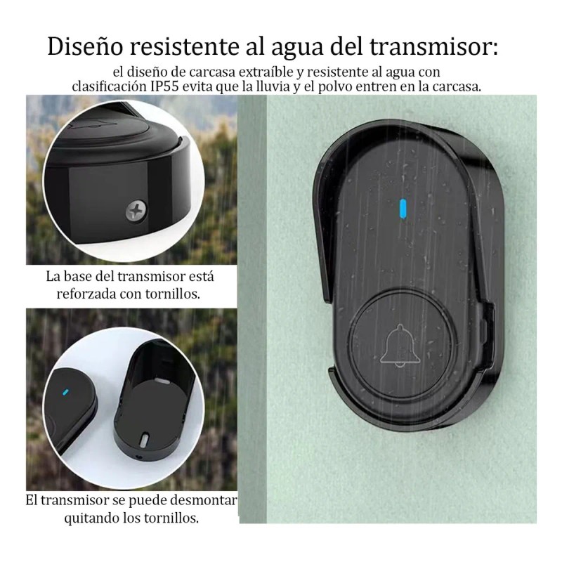 Timbre Inalámbrico Impermeable Con Luz Led 1 Transmiso 1 Rec