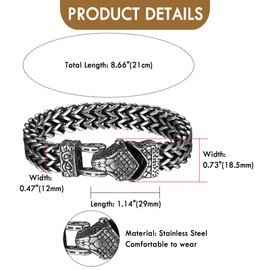 Flonge Nordic Men's Viking Bracelet: Biker Snake Head Franco Chain Bracelet Vintage Stainless Steel Celtic Bracelets for Men Norse Jewelry Gift