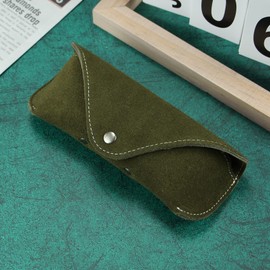 WAYNE'S DOG Leather Glasses Case Sunglasses Pouch, Portable Eyeglass Carrying Case, Cute Animal Shape (Army Green - Suede Leather)