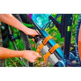 Gear Tightener Set 46 cm - Load Attachment to Bicycle for Large Parts - Two Aluminium Holders Including Screws + Two Fixplus Tensioning Straps 46 cm Length (Black) and Two Strapkeepers (Orange)