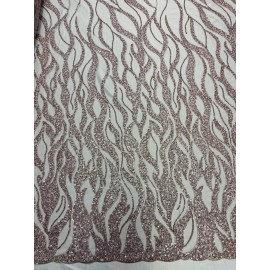 Mia Fabrics Flaming Fire Design Bead Fabric - Rose Gold - Beaded Embroidered Fabric By Yard