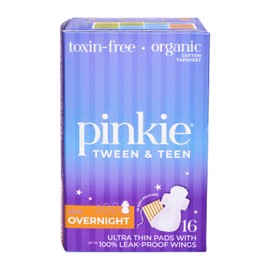Pinkie Period Starter Pads - Designed for Smaller Underwear - Organic Cotton Topsheet Tween & Teen Pads with Wings - Chlorine Free & Fragrance Free - Teen Overnight, 16 Count