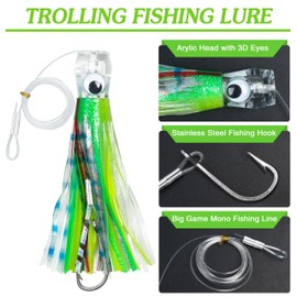 Trolling Bait Saltwater Fishing Bait Offshore Big Game Fishing Lure for Tuna Mahi Marlin Dolphin Wahoo Trolling Skirted Bait Deep Sea Fishing Bait Squid Skirts Rig 6 Inch