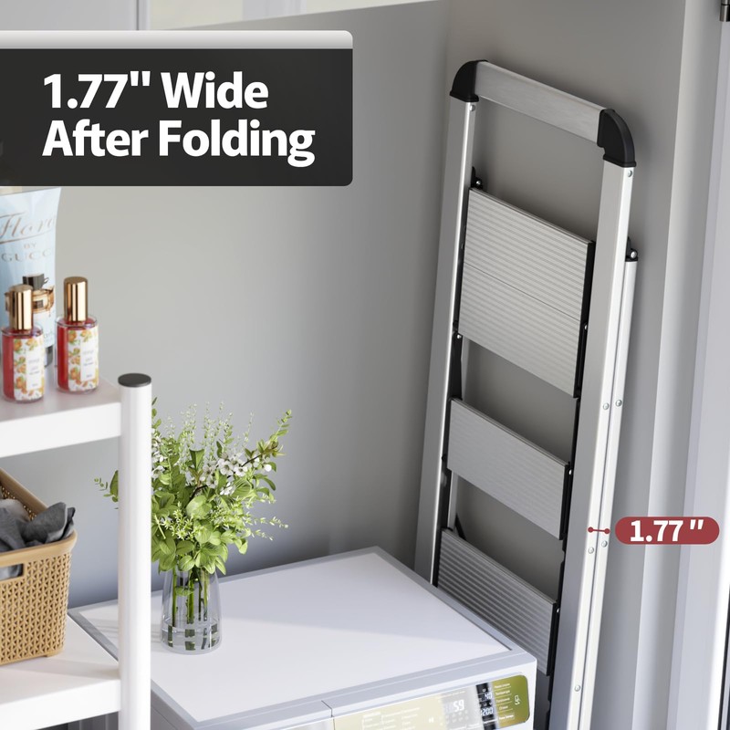 KINGRACK Aluminium 5 Step Ladder, Lightweight Step Stool with Non-Skid