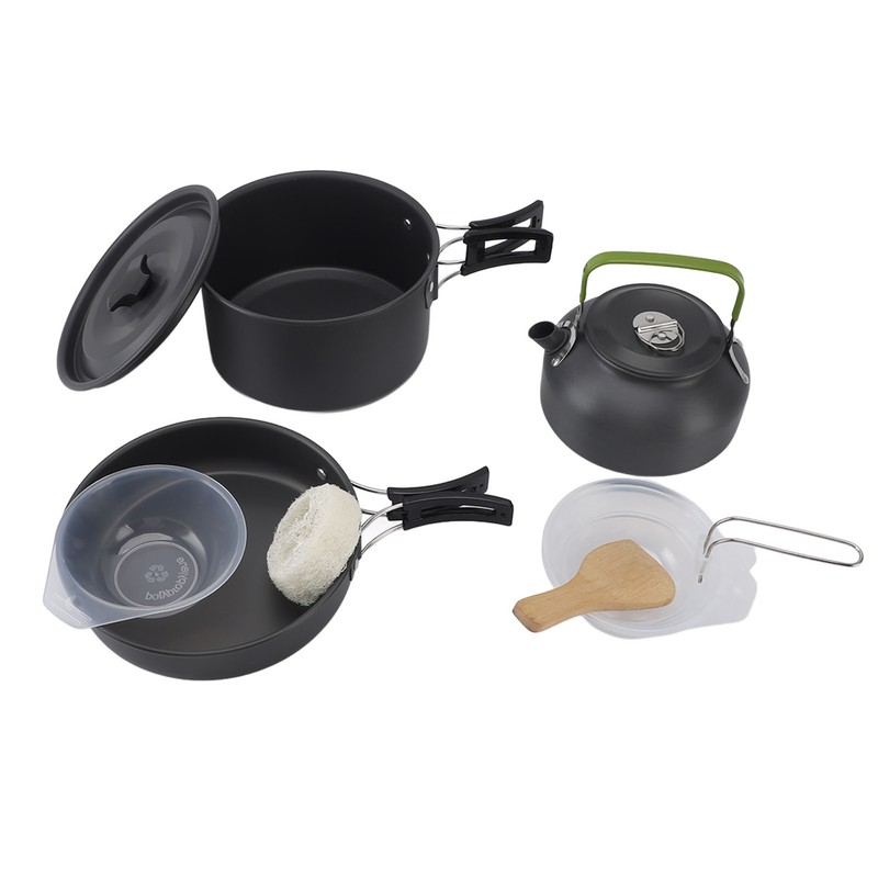 Camping Cookware Portable Nonstick Pot and Pan Set with Kettle