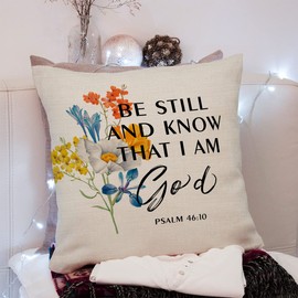 KongMoTree Bible Verse Throw Pillow Case, Blessing Gift, Scripture Art, Scripture Sayings, Bible Quote, Psalm 46:10, Church Gifts, Sofa Bed Living Room Porch Decoration, 18x18 Inches