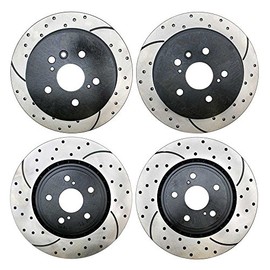 AutoShack Set of 4 Front and Rear Drilled and Slotted Brake Rotors Black Replacement for 2008 2009 2010 2011 2012 2013 Toyota Highlander 2.7L 3.3L 3.5L V6 AWD FWD PR41513PR41509
