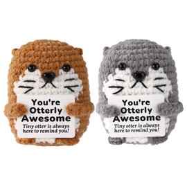 TOYMIS 2pcs Positive Sea Otter, Emotional Doll Support Crochet Animals with Positive Messages Cute Sea Otter Crochet for Uplifting Gift Home Decoration Bestie Couple Gift(Grey & Brown)