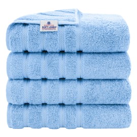 American Soft Linen Luxury 4 Piece Bath Towel Set, 100% Cotton Turkish Bath Towels for Bathroom, 27x54 in Large Bathroom Shower Towels, Sky Blue Bath Towels