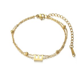 FineryGal E Gold Letter Bracelet for Women Alphabet Layered Chain Wristlet Gift Plated Wristband Family Friends Birthday Anniversary