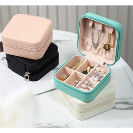 BSLVWG Jewellery Box, Small Travel Jewellery Organiser Storage Case for Rings Earrings Necklace Bracelets Cloth PU Leather Jewellery Box Organizer,Jewellery Gift Box for Girls Women (White)