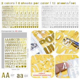 12 Sheets 0.5 Inch Small Letter Alphabet Sticker Sticky Number Symbol Gold Silver Self Adhesive Waterproof Vinyl for Scrapbooking Journaling Card Making Collaging Planner Arts & Crafts (Leo)