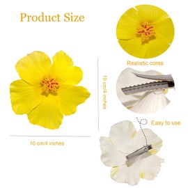 Hawaiian Flower Hair Clip,4 Inch Artificial Hibiscus Hair Clips, Summer Flower Hair Accessories for Beach Vacation Party Wedding (4pcs)