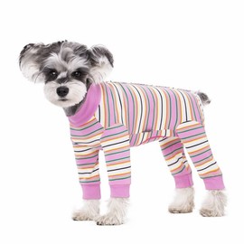 Dog Striped Recovery Suit, Puppy After Surgery Onesie for Female Male Dogs, Dogs Cats Long Sleeve Pajamas Bodysuit, Surgery Abdominal Wound Bandages Clothes, Dog Pant for Shedding Skin Disease