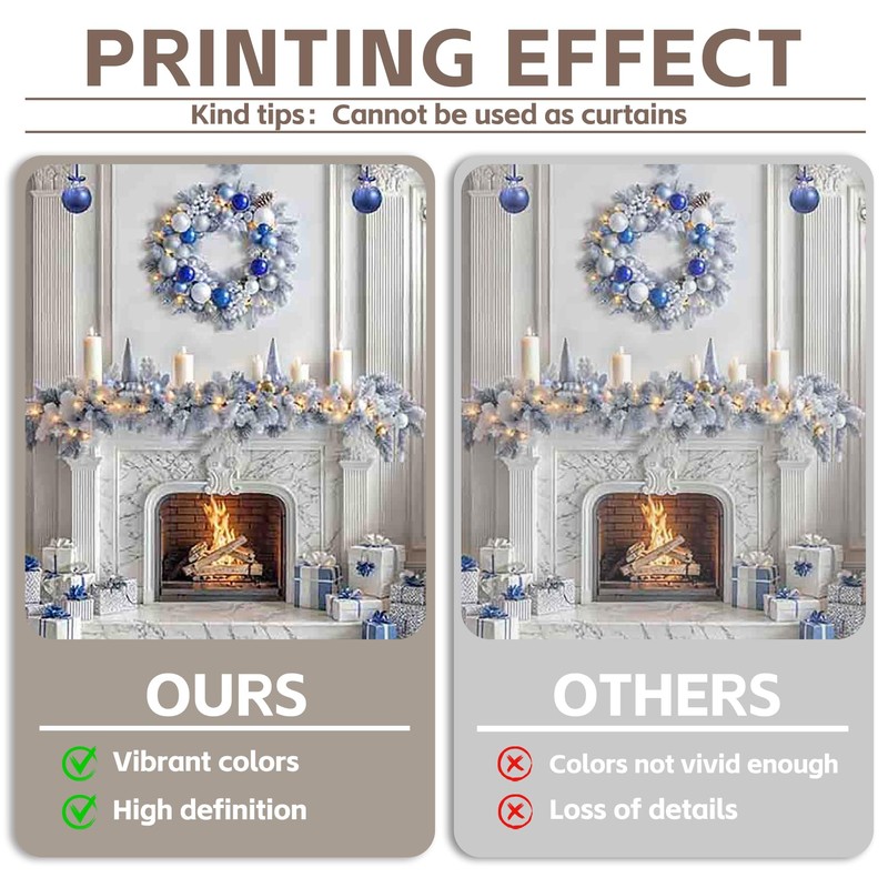 YCUCUEI 7x5ft Fabric Blue Christmas Fireplace Backdrop