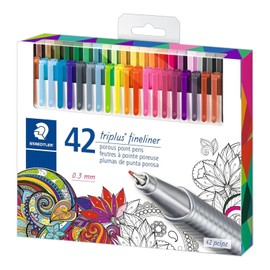 STAEDTLER Fineliner Triplus 42pcs Punta Superfina, Revestida de Metal, Ancho de Línea 0.3mm, Forma Triangular Ergonómica