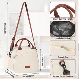 PEAKTOP Beige Lunch Bag with Strap, Insulated Lunch Bag for Women, Leakproof Adults Small Lunch Bag, Waterproof Cooler Lunch Bags for Work Travel Picnic School