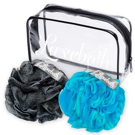 Luxebath Loofah Esponja de Baño Exfoliante Cuerpo Scrubber Paquete para Uso En Ducha Con Estuche Portátil de Viaje (Negro y Verde)