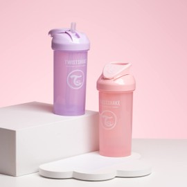Twistshake 2X Baby Sippy Cup with Straw - 360ml | Leak Proof Water Bottle | Non-Spill Straw Cup | BPA-Free | Training Cup for Kids & Toddlers | Pink Purple