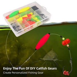 xinyee Fishing Tackle Box 102PCS Catfish Tackle with Catfish Floats Catfish Hooks Swivels Fishing Bells Fish Float Box Set Fishing Gear Accessory Catfishing Tackle
