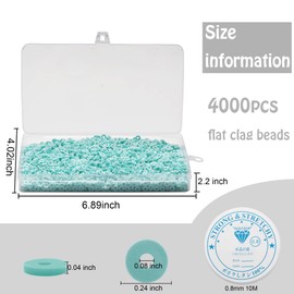 4000 Pcs Cyan Clay Beads for Bracelets Making, Polymer Spacer Flat Beads DIY for Jewelry Necklace Earring Making Kit, Preppy Aesthetic Heishi Heshie Thin Disk Beads Assortments Set 6MM