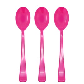 50 Pcs Hot Pink Plastic Spoons, Hot Pink Plastic Silverware, Heavy Duty Cutlery Set Disposable Utensils Sets for Brithday, Wedding, Baby Shower, Bridal Shower