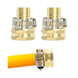 YEOAUM 2-Pack Heavy-Duty Brass Garden Hose Repair Kit for 3/4" Hoses, Quick Fix Hose Mender Fittings with Stainless Steel Clamps, 3/4" Female x 3/4" Barb