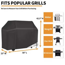 NEXCOVER 58 inch Grill Cover for Outdoor Grill, Waterproof BBQ Cover, Fade Resistant Gas Barbeque Cover, Fits Grill of Weber, Brinkmann, Nexgrill, Black Barbecue Cover.
