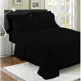 100% Egyptian Cotton Flat Sheet, 200 Thread Count Ultra-Soft Long Staple Bed Sheet, Luxury Hotel Quality Bedding, Shrinkage & Fade Resistant Top Sheet- Easy Care (Double, Black)