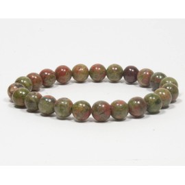 Pachamama Essentials Natural Gemstone Bracelet 7-7.5 In Stretch Gems Stones 8mm Round - Beads Healing Crystals Quartz - Chakra Bracelet (Unakite)