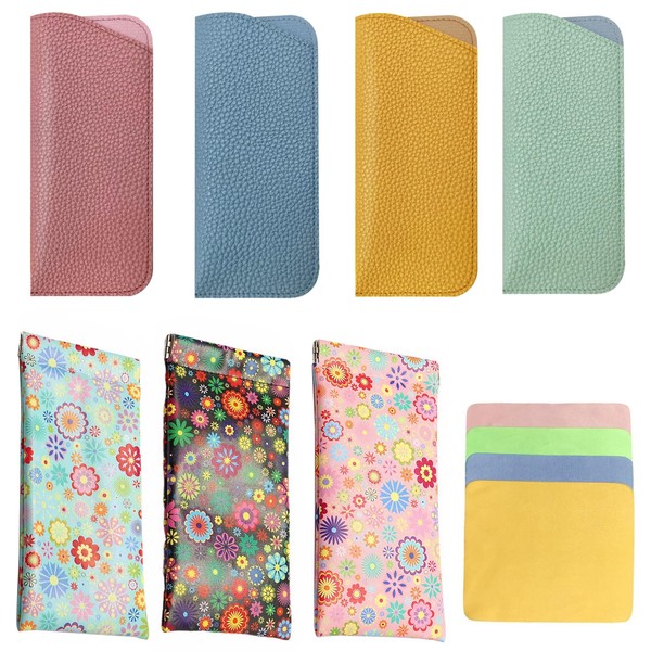 7Pcs Soft Glasses Case, Leather Sunglass Pouch with Cleaning Cloth,