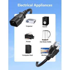CERRXIAN Standard Computer Short Power Adapter Cord NEMA 5-15P to IEC320 C14 Cable 18AWG,10A 125V, Black - 1FT / 0.3M (2)