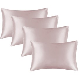 BEDELITE Satin Pillowcase for Hair and Skin, Super Soft Similar to Silk Pillow Cases 4 Pack with Envelope Closure, Cooling Pillowcases for Women Men (20"x40" King Size, Lotus Pink)