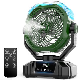 Misting Fan Portable, 20000mAh Camping Fan Rechargeable with Mist - Mister with 360ml Water Tank, Touch Screen, 5 Speeds, 3 Colors LED Lantern, 8 Timing, for Tents, Travel, Beach, Home, Outdoor