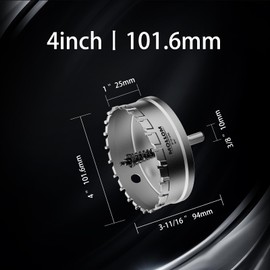Mollom (4''|101.6mm) Heavy Duty Carbide Hole Saw with 2 Pilot Drill Bits, Hole Cutter cuts Stainless Steel, mild Steel, Iron, Copper, Brass, Plastic