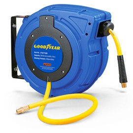 Goodyear Air Hose Reel Retractable 3/8" Inch x 50' Foot Hybrid Polymer Hose Max 300PSI Commerical Polypropylene Construction