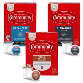 Community Coffee Variety Pack Coffee Pods, 72 Count, Medium, Dark Roast and Flavored, Compatible with Keurig 2.0 K-Cup Brewers (24 Count, Pack of 3)