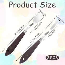2Pcs Oval Palette Knife Pallet Knife Width Palette Knives Stainless Steel No.20 No.19 Art Paint Spatula with Wood Handle Metal Palette Knife for Oil Acrylic Canvas Mixing Spreading Pastry Decorating