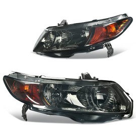 DWVO Headlight Assembly Compatible with 2006 2007 2008 2009 2010 2011 Civic 2 Door Coupe Black Housing Amber Reflector