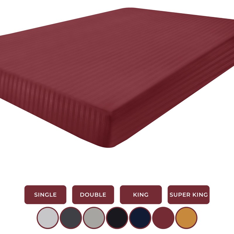 Hafaa Double Fitted Sheet Soft Satin Strips Microfiber Bed Sheets