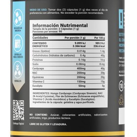 Bronk Blend de 180 Cápsulas. Ingredientes naturales: Cordyceps, NAC, Echinacea, Vitamina C y Eucalipto. Bronk Blend B Life.