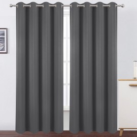 LEMOMO 100% Blackout Curtains with Black Lining/52 x 84 Inch/Set of 2 Panels Thermal Insulated Room Darkening Curtains for Bedroom, Frost Grey