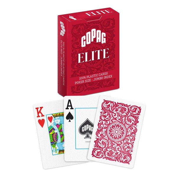 Copag Elite 100% Plastic Playing Cards Poker Size Jumbo Index Single Deck (Red)