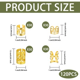 120 Pcs Gold Hair Cuffs, Adjustable Dreadlocks Jewelry Rings with 4 Styles, Gold Braid Hair Jewelry Braids Accessories for Black Women, Hair Clips Cuffs Charms Rings for Music Festival Party