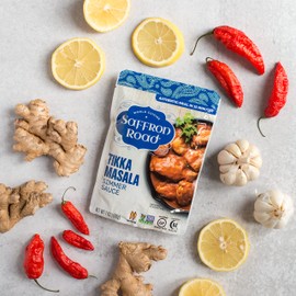 Saffron Road Tikka Masala Simmer Sauce | Globally Inspired Simmer Sauce | Gluten-free, Vegetarian, Non-GMO, and Certified Halal and Kosher | 7.0oz Pouch | Pack of 8