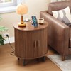 ONBRILL Oval End Table with Storage & Charging Station, Fluted